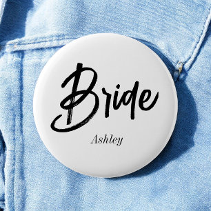 Bride Schwarz-weiß Script Wedding Button