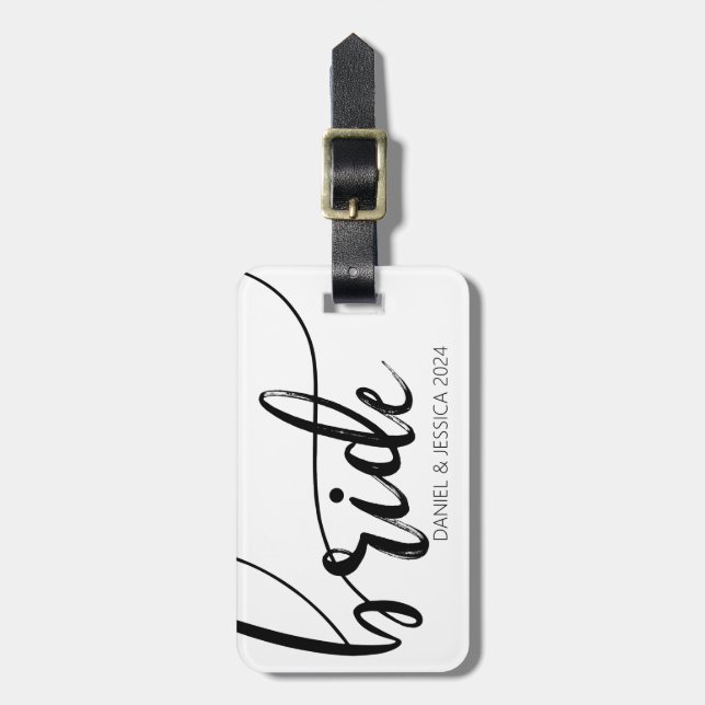Bride Script Elegant Minimalistisch Names Gepäckma Gepäckanhänger (Vorderseite vertikal)