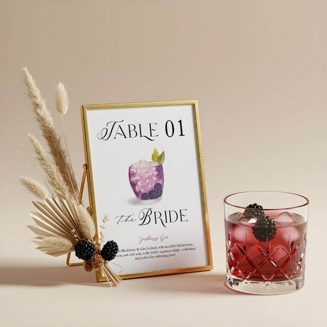 Bride Signature Cocktail Wasserfarbe Brautgetränk Tischnummer (Bride Signature Cocktail Watercolor Wedding Drink Table Number)