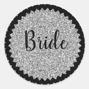 Bride Silver Glitzer Classic Round Aufkleber Custo