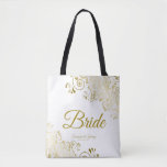 Bride Simple Elegante Wedding Tote Bag White Gold<br><div class="desc">Diese Bride Tote Taschen sind für die Koordination mit unserer Gold Foil Elegant Wedding Suite konzipiert und sind vollständig anpassbar. Einfaches Design beinhaltet goldene Skripttexte mit einem Blumenrand über einem weißen Hintergrund. Der gesamte Text ist anpassbar. Großartiges Memento für Ihren besonderen Tag!</div>