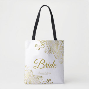 Bride Simple Elegante Wedding Tote Bag White Gold