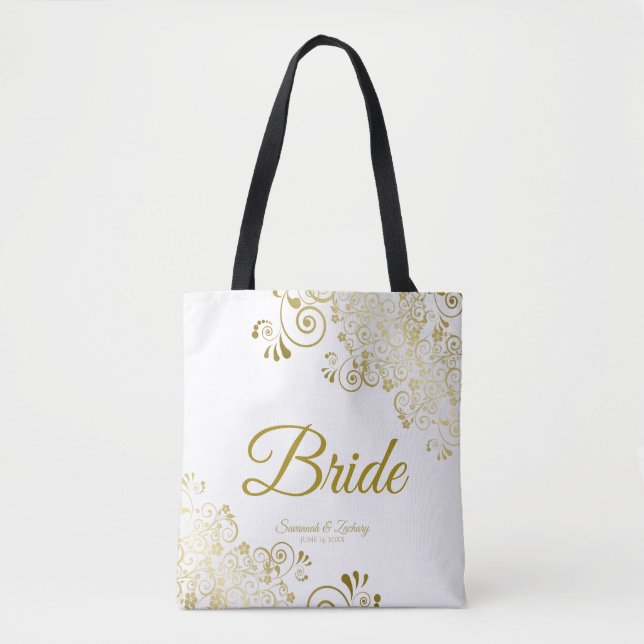 Bride Simple Elegante Wedding Tote Bag White Gold (Vorderseite)