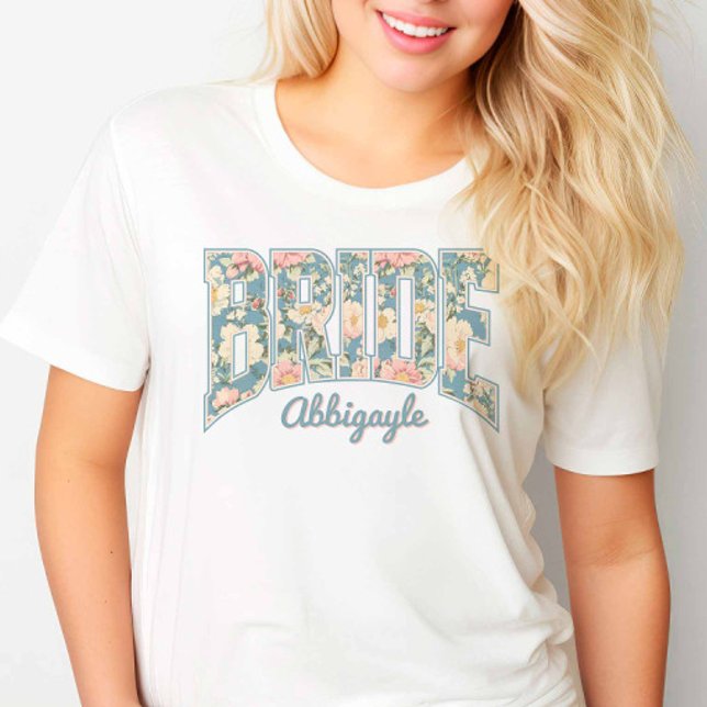 BRIDE Skyline Blue Retro Floral T-Shirt (Von Creator hochgeladen)