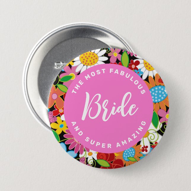 BRIDE Spring Flowers Garden Chic Wedname Tag Button (Vorne & Hinten)