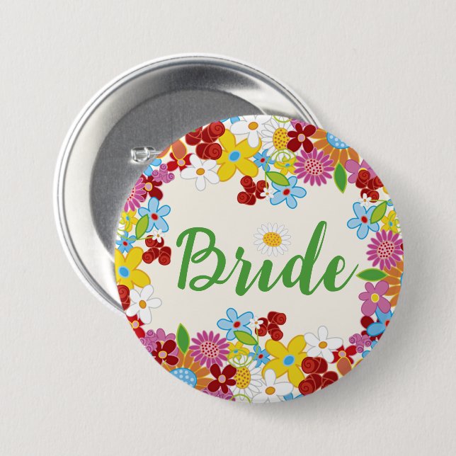 BRIDE Spring Flowers Garden Chic Wedname Tag Button (Vorne & Hinten)