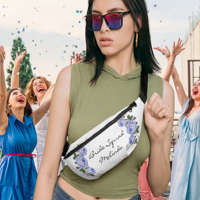 Bride Squad Blue Floral Eleganter Glitzer Geo Bauchtasche (Bride Squad Blue Floral Elegant Gold Glitter Geo  Fanny Pack)