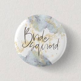 Bride Squad Blue Ombre Wasserfarben Gold Splashes Button