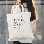 Bride Squad Bridesmaid Calligraphy Wedding Tragetasche<br><div class="desc">Bride Squad Bridesmaid Kalligrafie Wedding Tote Tag bietet Spaß und hübsche Kalligraphie,  zusammen mit der Braut zu sein neuen Nachnamen.</div>