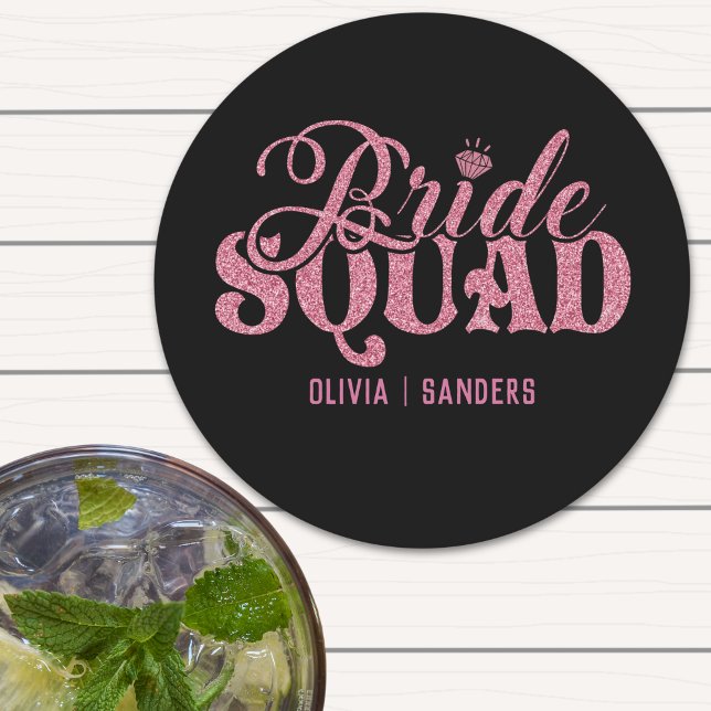 Bride Squad Bright Pink Runder Pappuntersetzer (Von Creator hochgeladen)