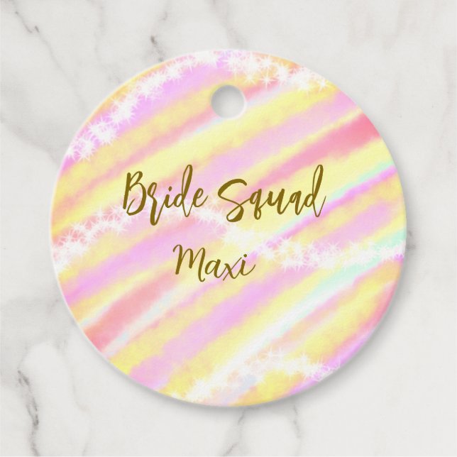 Bride squad golden pastel pink colorful glitter br geschenkanhänger (Vorderseite)