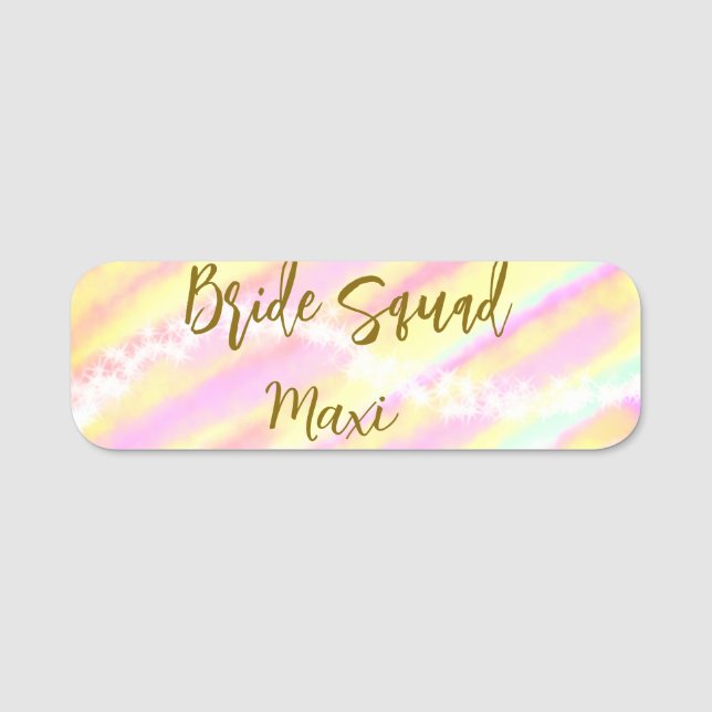 Bride squad golden pastel pink colorful glitter br namensschild (Vorderseite)