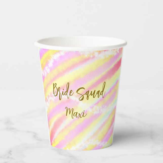 Bride squad golden pastel pink colorful glitter br pappbecher (Vorderseite)