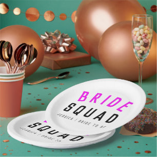 Bride Squad Hot Pink Bachelorette Bridesmaid Pappteller