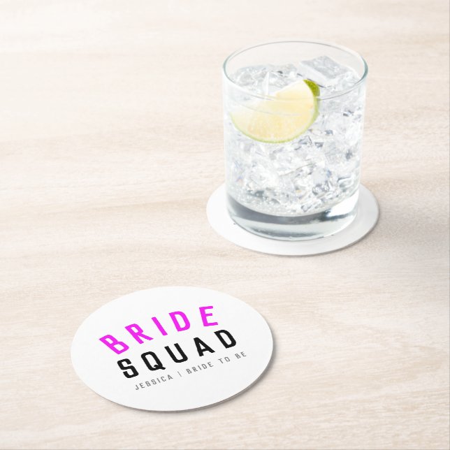Bride Squad | Hot Pink Bachelorette Bridesmaid Runder Pappuntersetzer (Vor Ort)
