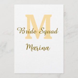Bride squad monogram golden bridal shower simple  einladung