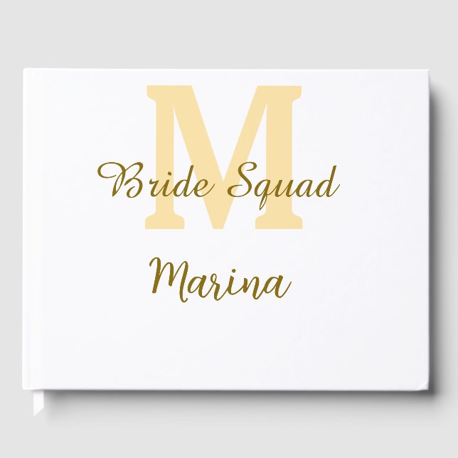 Bride squad monogram golden bridal shower simple  gästebuch (Vorderseite)