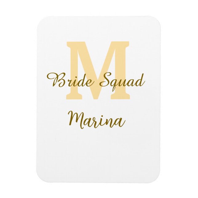 Bride squad monogram golden bridal shower simple  magnet (Vertikal)