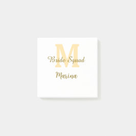 Bride squad monogram golden bridal shower simple  post-it klebezettel