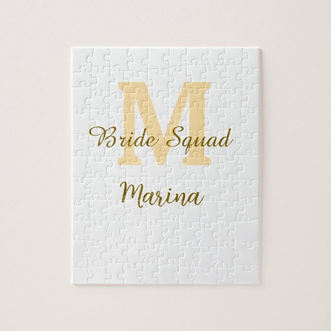 Bride squad monogram golden bridal shower simple  puzzle (Vertikal)