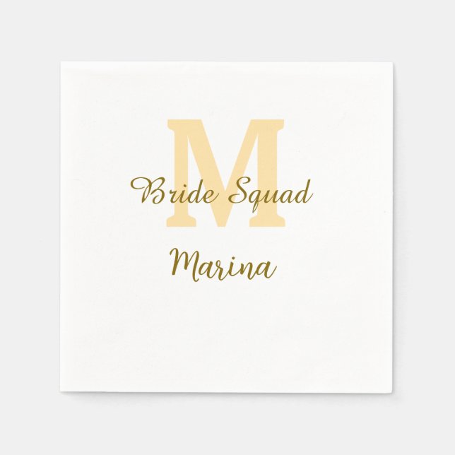 Bride squad monogram golden bridal shower simple  serviette (Vorderseite)