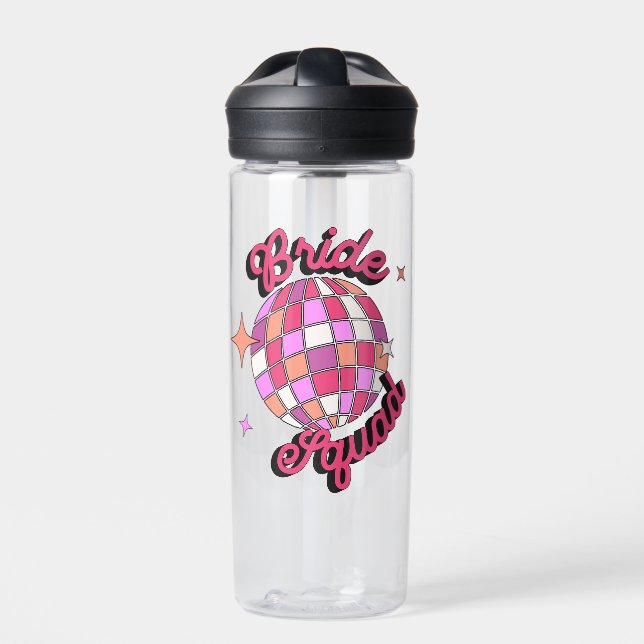 bride squad pink disco bachelorette party trinkflasche (Vorderseite)