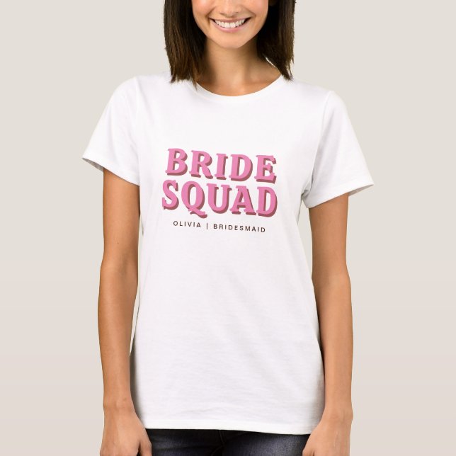 Bride Squad Pink Raspberry Bachelorette Bridesmaid T-Shirt (Vorderseite)