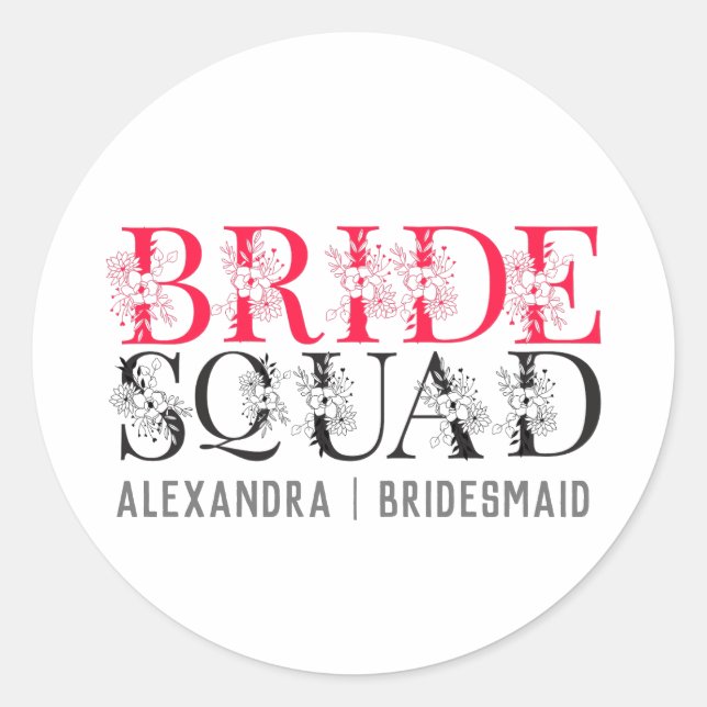 Bride Squad | Rosa Junggeselinnen-Abschied Bridesm Runder Aufkleber (Vorderseite)