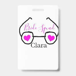 Bride Squad rosa schwarze Brille Herz Brautjungfra Ausweis
