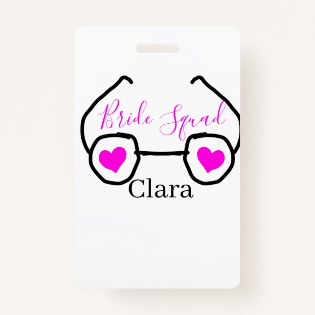 Bride Squad rosa schwarze Brille Herz Brautjungfra Ausweis (Vorderseite)