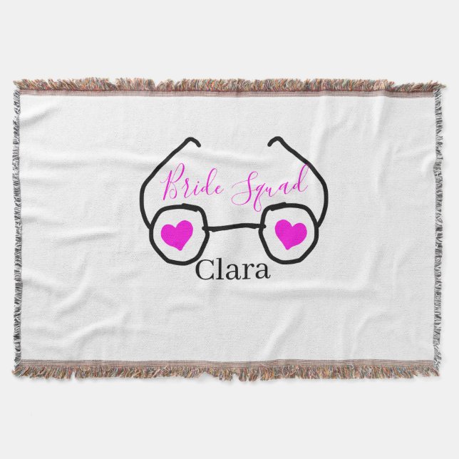 Bride Squad rosa schwarze Brille Herz Brautjungfra Decke (Vorderseite)