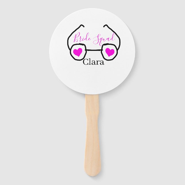 Bride Squad rosa schwarze Brille Herz Brautjungfra Fächer (Vorderseite)