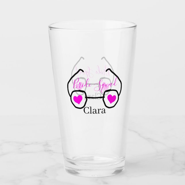Bride Squad rosa schwarze Brille Herz Brautjungfra Glas (Vorderseite)