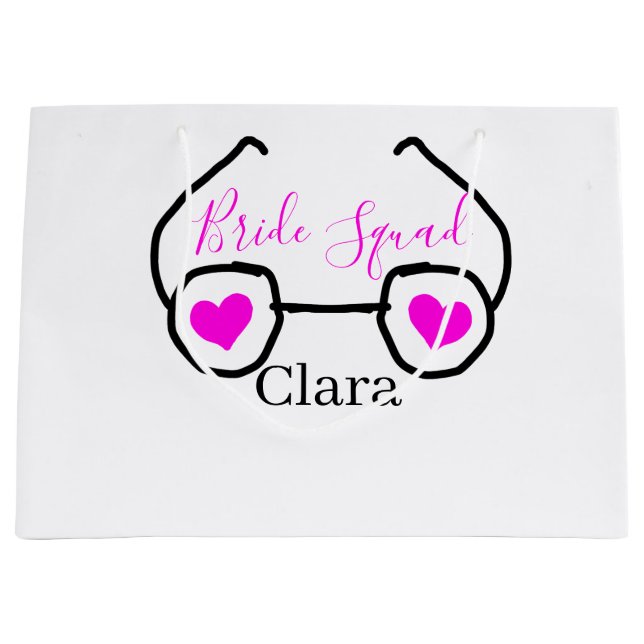 Bride Squad rosa schwarze Brille Herz Brautjungfra Große Geschenktüte (Vorderseite)