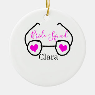 Bride Squad rosa schwarze Brille Herz Brautjungfra Keramik Ornament