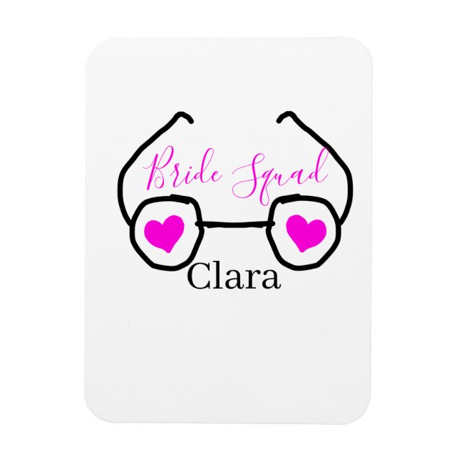 Bride Squad rosa schwarze Brille Herz Brautjungfra Magnet (Vertikal)