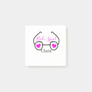 Bride Squad rosa schwarze Brille Herz Brautjungfra Post-it Klebezettel