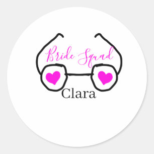 Bride Squad rosa schwarze Brille Herz Brautjungfra Runder Aufkleber