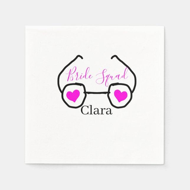 Bride Squad rosa schwarze Brille Herz Brautjungfra Serviette (Vorderseite)