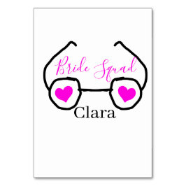 Bride Squad rosa schwarze Brille Herz Brautjungfra Tischnummer