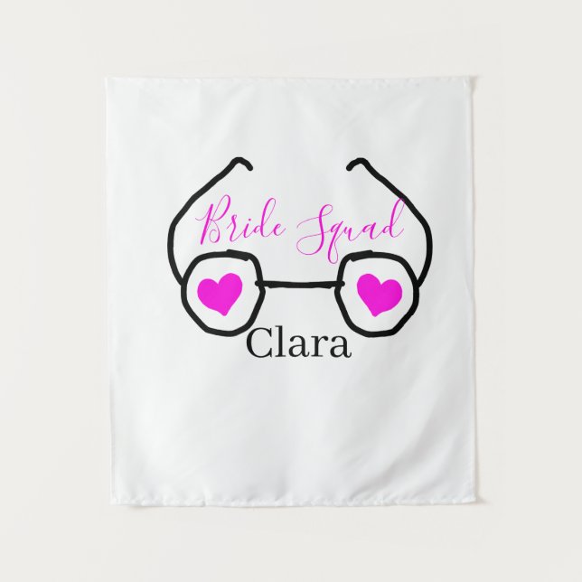 Bride Squad rosa schwarze Brille Herz Brautjungfra Wandteppich (Vorderseite)