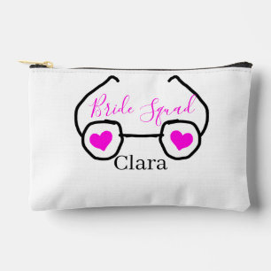 Bride Squad rosa schwarze Brille Herz Brautjungfra Zubehörtasche