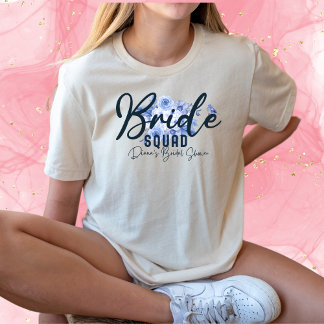 Bride Squad-Rustic Dusty Blue Rose Watercolor-Boho T-Shirt