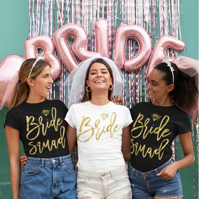 Bride Squad Shirt mit Imitate Gold Diamond Graphic (Von Creator hochgeladen)