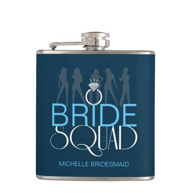 Bride Squad Silhouetten Weiß auf Dunkel ID252 Flachmann (Vorderseite)