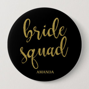Bride Squad Stylish Calligraphy Gold Glitzer Button