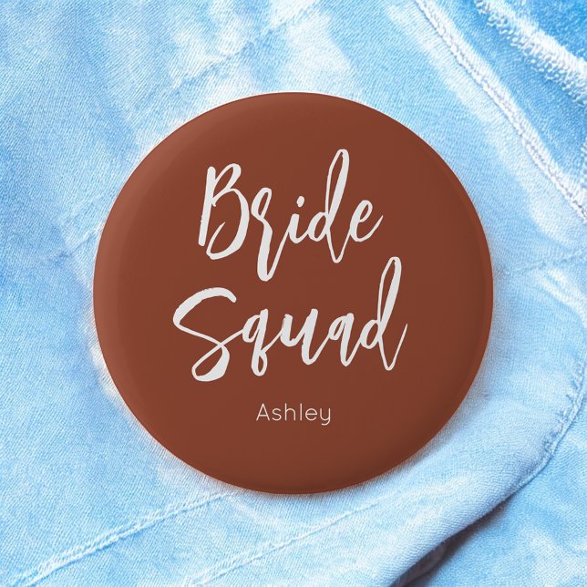 Bride Squad Terracotta Brown White Wedding Button (Von Creator hochgeladen)