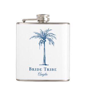 Bride Stam Blue Tropical Palm Tree Custom Flachmann