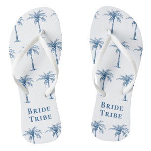 Bride Stam Blue Tropical Palm Tree Flip Flops