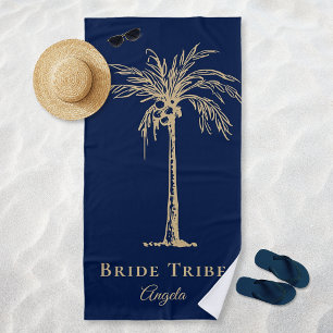 Bride Stam Navy Blue Gold Palm Tree Custom Strandtuch